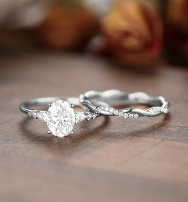 #ad 14K White Gold Wedding Bridal Her Ring Sets 1.86Ct VVS1 Oval Diamond Lab Created $299.00