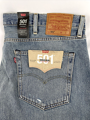 #ad Levi’s Premium 501 Original Button Fly Distressed Jeans Sz 46x32 NWT Big E Irreg $35.14