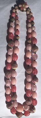 #ad Vintage Western Germany 1960#x27;s Beaded Double Strand Necklace Pink Coral Jewelry $44.98