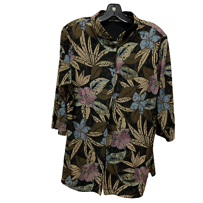 #ad New Vikki Vi Women#x27;s Black Jacket Tunic Long Cardigan floral tropical print M $37.65