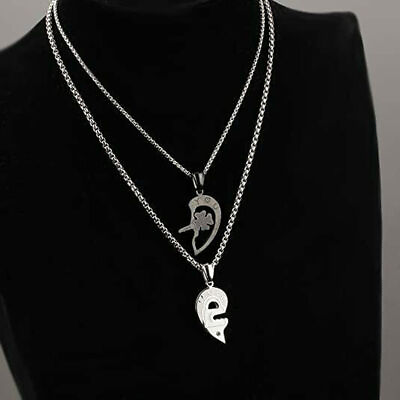 #ad 2pcs His and Hers Stainless Steel Love Heart Lock amp; Key Couple Pendant Necklace $7.89