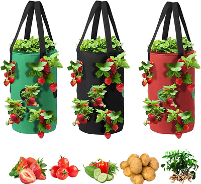 #ad Grow Bags 3 Gallon for Strawberry Vegetables 12 Planting Holes Sturdy Hanging H $32.95