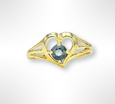 #ad 14k Gold Vintage Heart Ring with Solitaire Sapphire Size 6.75 $134.10