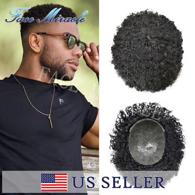 #ad Afro Toupee for Black Men Kinky Curly Mens Toupee Human Hair System Replacement $149.00
