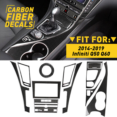 #ad 11x Carbon Fiber Full Interior Kit Set Cover Trim For Infiniti Q50 Q60 2014 2019 $51.99