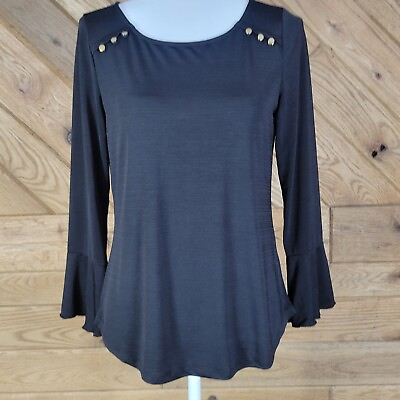 #ad Diana Belle Womens Boat Neck Solid Long Sleeve Tunic Top Black Size Small $14.99