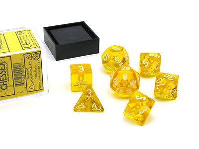 #ad Polyhedral 7 Die Translucent Chessex Dice Set Yellow with White Numbers $6.65