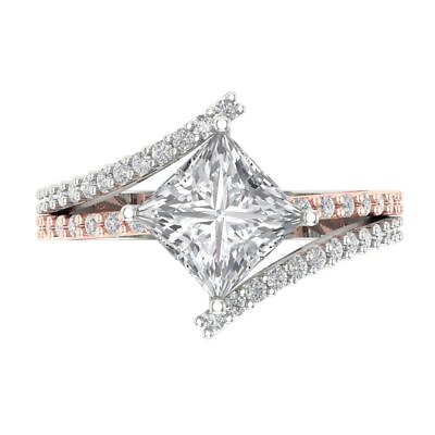 #ad 2.45 ct Princess Cut Simulated Diamond 18k White Pink Gold Wedding Bridal Ring $498.74
