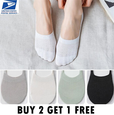 #ad 1 6 Pairs Mens Womens Summer No Show Invisible Nonslip Boat Cotton Low Cut Socks $8.59