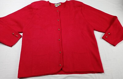 #ad Vintage Womens Bryn Connelly Red Solid Cable Knit Cardigan Sweater Sz 40 M L $23.99