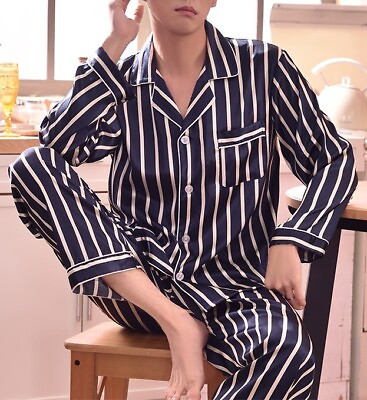 #ad 2nd Item Ship FREE Mens Silk Satin Pajamas Set Pants Lounge Sleepwear SILKPEACE $19.78