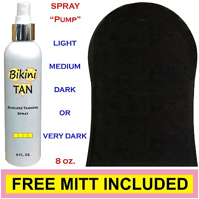 #ad BIKINI TAN Sunless Self Tanning Spray Pump 8 oz Mitt Gloves amp; Best Tanner. $35.97
