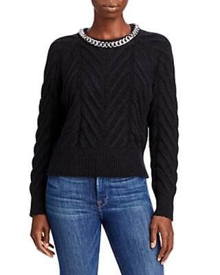 #ad MSRP $78 Aqua Chain Cable Knit Sweater Black Size Small $34.43