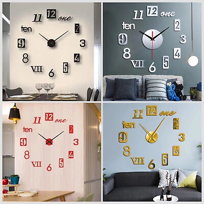 #ad 3D Large Clock Roman Numerals Luxury Acrylic Fashion Mirror Wall Home DIY Decor GBP 11.99