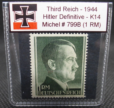 #ad Adolf Hitler 1944 WW2 Stamp 1 Reichsmark High Value Third Reich Nazi Germany $7.88