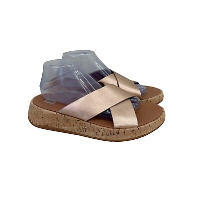#ad Fitflop F Mode Flatform Rose Gold Cross Slide Sandal Shoe FT8 323 Womens size 10 $51.56