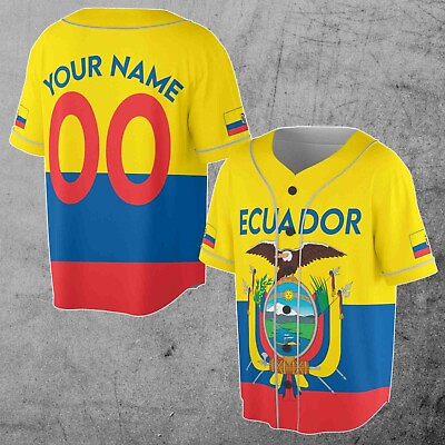 #ad Number Ecuador Flag Coat of Arms Patriotic 3D Baseball Jersey Size S 5XL $25.99