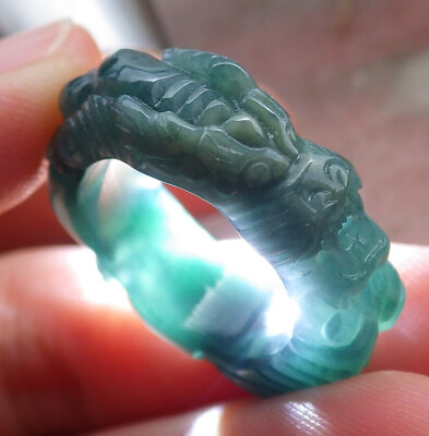 #ad Certified Green Natural 100% A Jadeite Jade Dragon Ring NO. 6 戒指 # 101964 $54.40