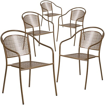 #ad 5 Pk. Gold Indoor Outdoor Steel Patio Arm Chair with Round Back $407.84