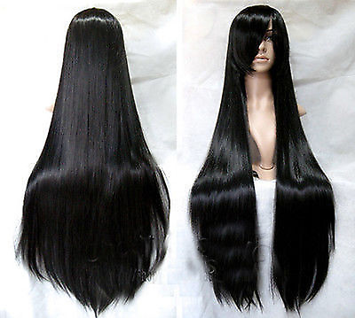 #ad 100cm Cosplay Wigs New Long Black Cosplay Straight Party Wig $23.26