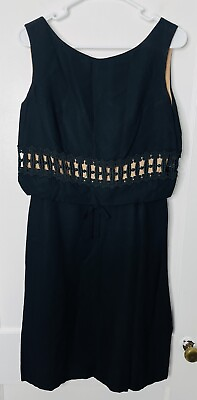 #ad Vtg Elinor Gay Original Dress 14 Black Crepe Cocktail 50s 60s Embroidered Eyelet $58.50