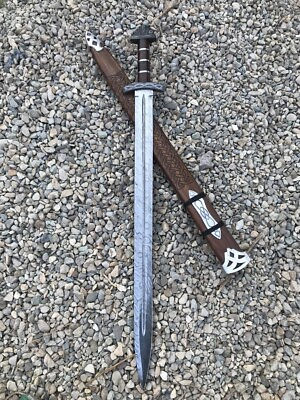 #ad Custom Handmade Damascus Viking Sword Battle Ready Sword with Leather Sheath $123.00