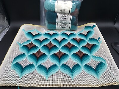 #ad KIT Bargello needlepoint 18” X 14” flame design shades of turquoise and browns $48.00