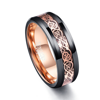#ad Ebay Wedding Ring Men Women 8mm Black Tungsten Band Double Rose Gold Celtic Knot $69.95