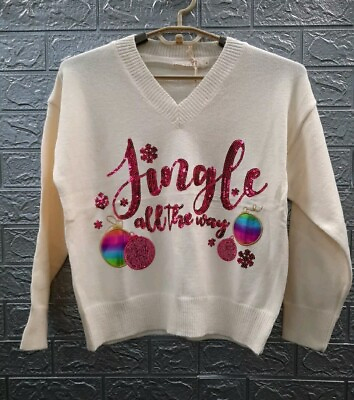 #ad New GraceEmma Jingle All The Way Sequin Sweater Cream Size Small $59.99
