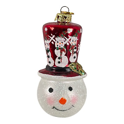 #ad Snowman Hand Painted Red Top Hat Kurt S. Adler Glass Christmas Ornament $8.50