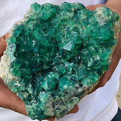 #ad 4.38lb Natural Green cubic Fluorite Crystal Cluster mineral sample healing $188.00