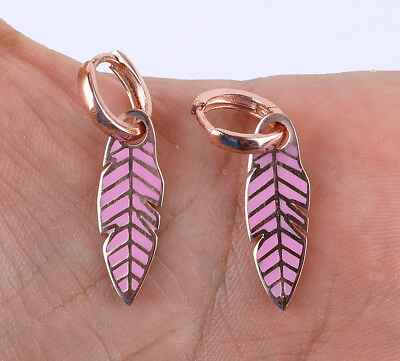 #ad FEATHER ROSE GOLD SIMULATED OVER .925 STERLING SILVER EARRINGS #39331 $27.00