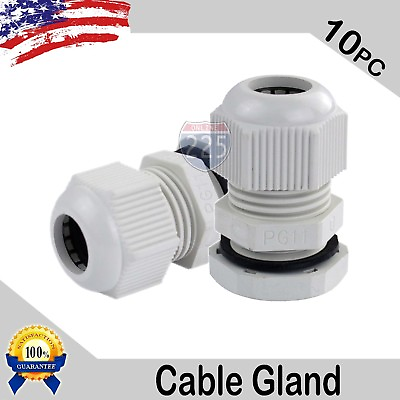 #ad 10 Pcs PG11 White Nylon Waterproof Cable Gland 5 10mm Dia. w Lock Nut amp; Gasket $11.95