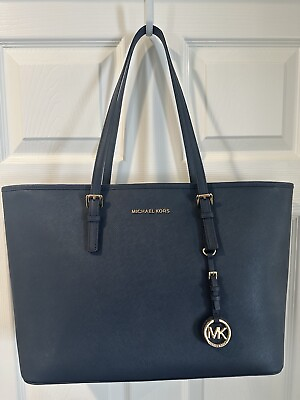 #ad Michael Kors Large Saffiano Leather Tote in Navy Blue NWOT $74.95