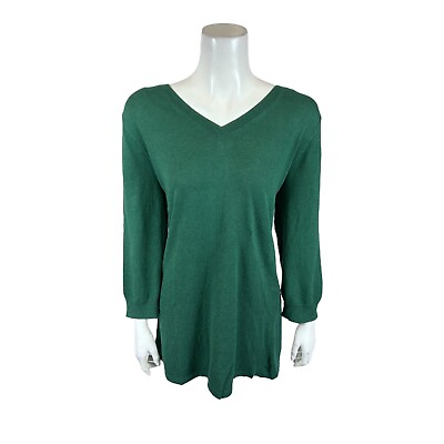 #ad #ad Susan Graver Modern Essentials A Line Sweater with Back Buttons Green Large Size $79.99