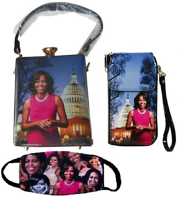 #ad Michelle Obama Tote Purse Cell Phone Case w Face Covering Gift Set $38.99