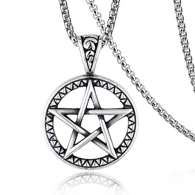 #ad Silver Pentagram Pentacle Star Pendant Necklace Men Women Jewelry Chain 24quot; Gift $9.99