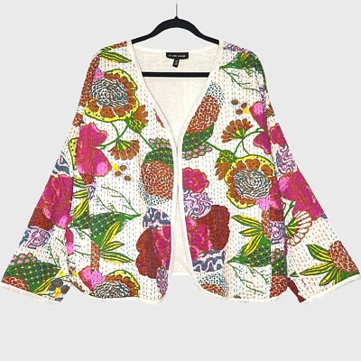 #ad In Our Nature Women Jacket O S White Cotton Floral Embroidered Open Beatrice $94.99