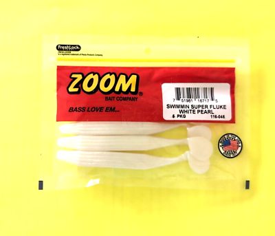 #ad Zoom 116 045 Swimmin#x27; Super Fluke 5 Inch Fishing Lure 5 Count White Pearl $7.61
