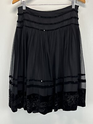 #ad Fresh Twist Black Velvet Sequined Boho Skirt Size 8 Midi Goth VGUC Silk $18.00