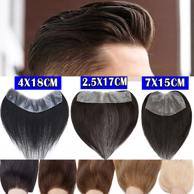 #ad Frontal Human Hair Piece Replacement Mens Hair TOupee TOpper Forehead Hairpiece $59.89