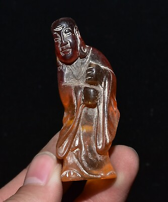 #ad 6CM Rare Old Chinese amber Fengshui bareheaded the aged Lucky Amulet Pendant $30.00
