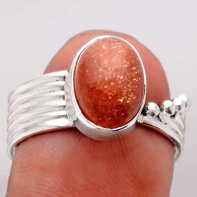 #ad Natural Sunstone Namibia 925 Sterling Silver Ring s.8.5 Jewelry R 1492 $12.99