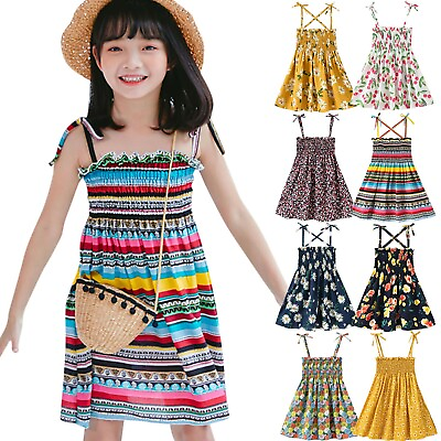 #ad Baby Kid Girls Vest Dress Floral Pleated Sleeveless Summer Holiday Beach Clothes $7.67