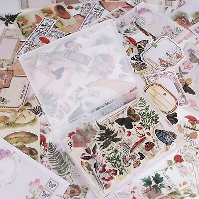 #ad 200Pcs Vintage Scrapbook Stickers Aesthetic Junk Journal Stamping Supplies Kit $12.48