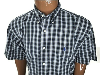 #ad Polo Ralph Lauren Mens Shirt Blake Two Ply Cotton Button Check Gingham Blue Pony $20.00