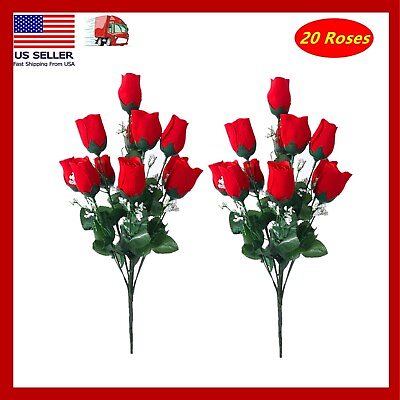 #ad 20 Red Rose Buds Artificial Silk Flowers Wedding Bouquets Home Faux Roses $11.99