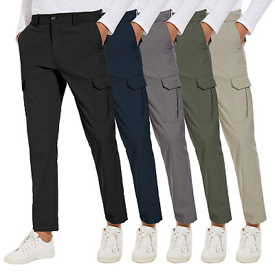 #ad Men#x27;s Hiking Cargo Pants Slim Fit Stretch Waterproof Tapered Workwear Trousers $19.99