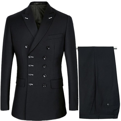 #ad Men Business Casual Double Breasted Blazers Jacket Coat Trousers Skinny 2Pcs $119.83