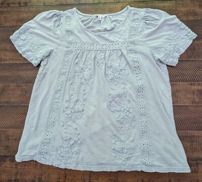 #ad Lucky Brand Eyelet Embroidery Pale green Sage Boho Top Size Medium $10.60